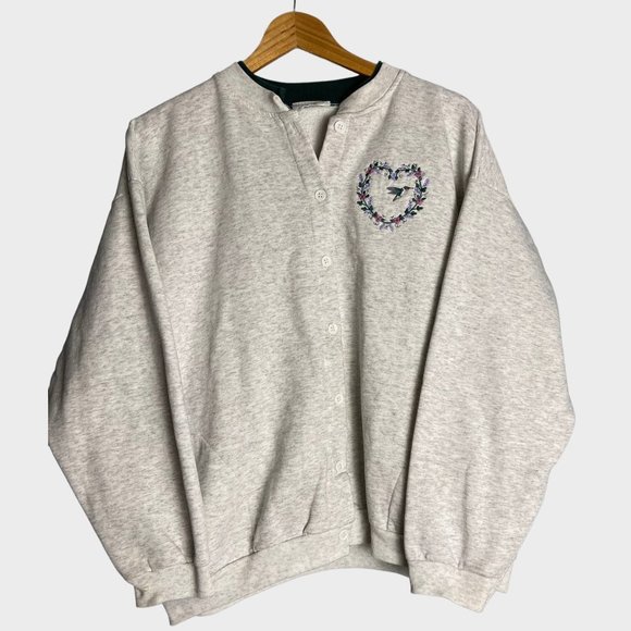 Vintage Tops - VINTAGE 90s button down crewneck embroidered sweatshirt cardigan